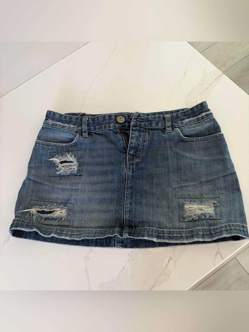 American Eagle Outfitters Distressed Denim Mini Skirt - Blue